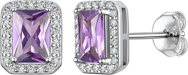 Suplight Pear Shape/Square Halo Birthstone Stud Earrings Hypoallergenic 925 Sterling Silver Earrings for Women Girls (with Gift Box)