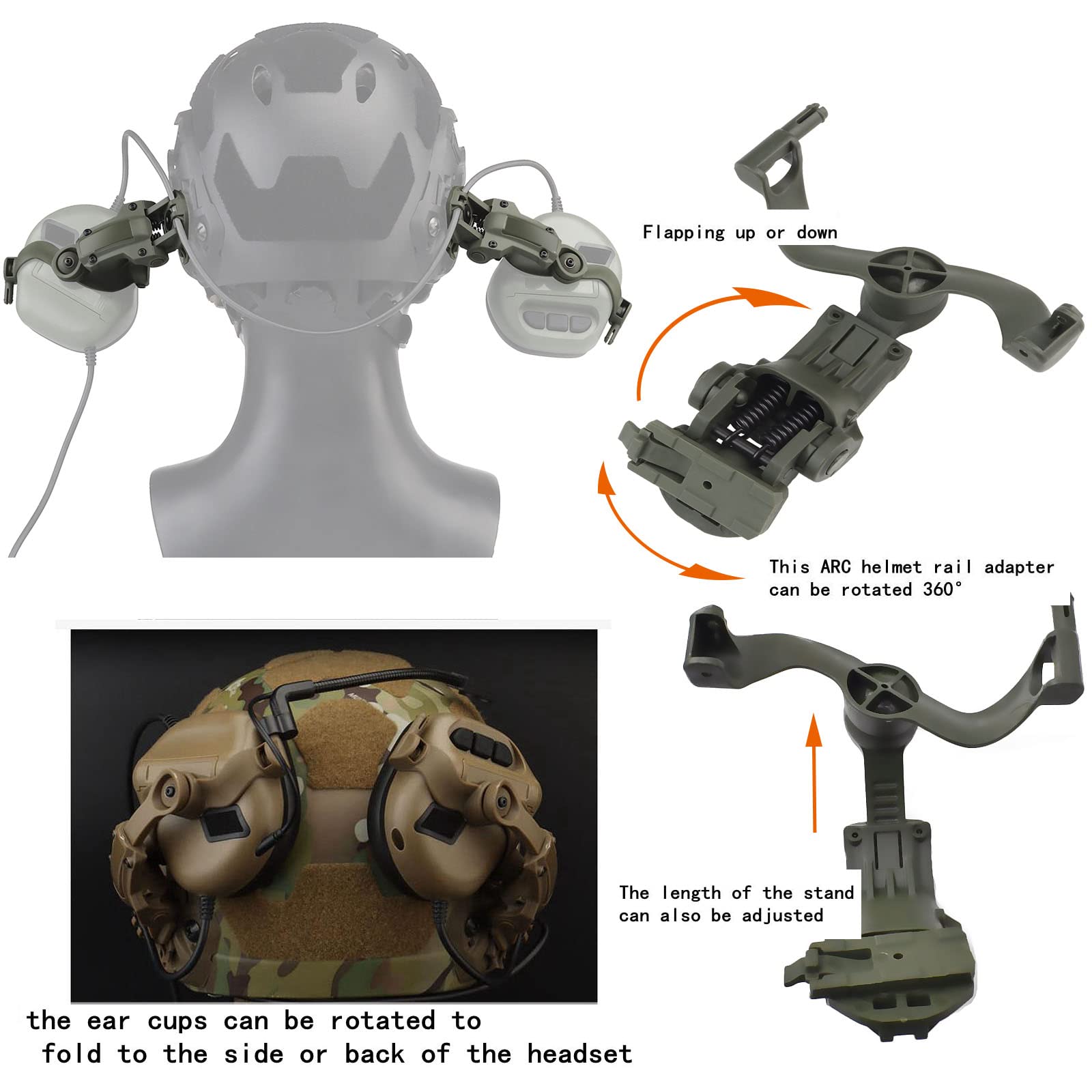 Hdlsina Multiple Angle Rotation ARC Rail Adapter Accessories for Tactical Headsets (Green)