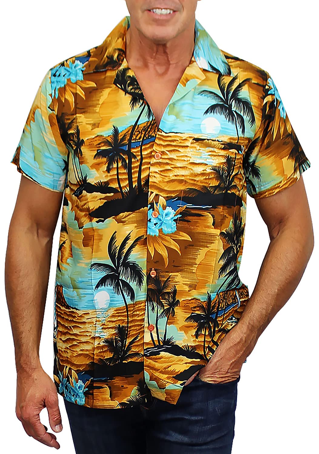 V.h.o. Men's Vho_surf-Brown-Turquoise Funky Hawaiian Shirt, Shortsleeve, Surf, Brown-Turquoise, 5XL