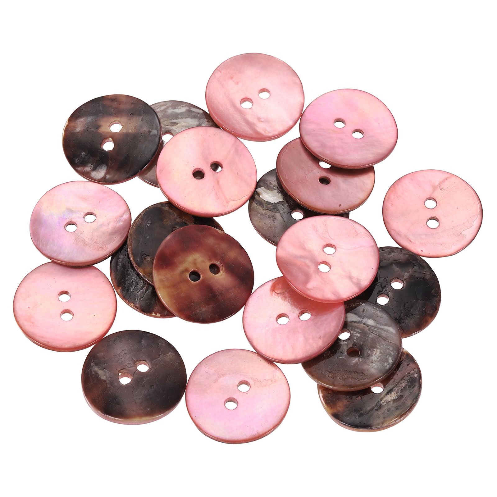 sourcing map 20Pcs Natural Shell Buttons, 20mm 2 Hole Mother of Pearl Blazer Buttons Sewing Craft Shell Discs for Shirt Sewing DIY Crafts Decoration, Pink