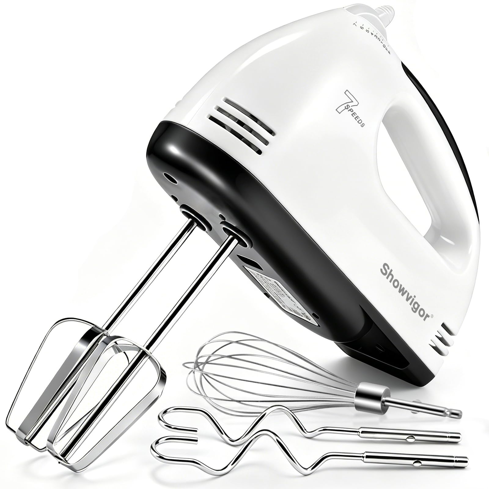 Batteur Electrique Cuisine 300W, 7 Vitesses Réglables | Fouet Electrique Portable avec 1 Fouet 2 Batteurs et 2 Crochets en Acier Inoxydable, Idéal pour Gâteaux Confitures et Crème