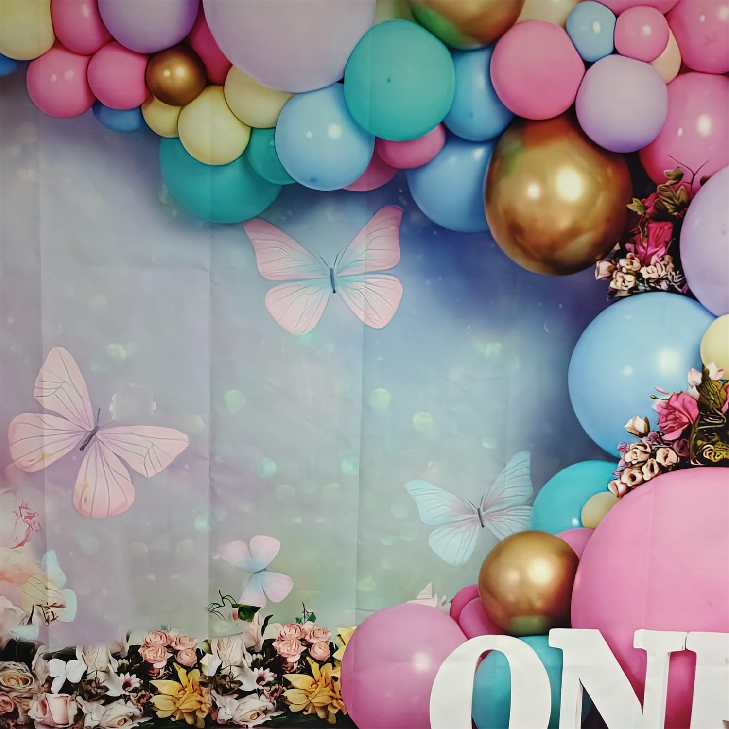 First Birthday Backdrop for Girl Flower Pink Purple Balloon Backdrops Sweet One Year Old Photography Cake Smash Background for Baby Girl Flowers Butterfly Kids 1st Birthday Banner Decorations 7x5ft — view 7