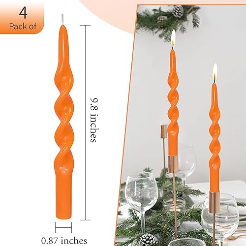 Miniatura 5 de Velas naranjas sin perfume hechas a mano, velas cónicas en espiral, 4 velas torcidas para Halloween, Navidad, decoración de boda, relajación y todas