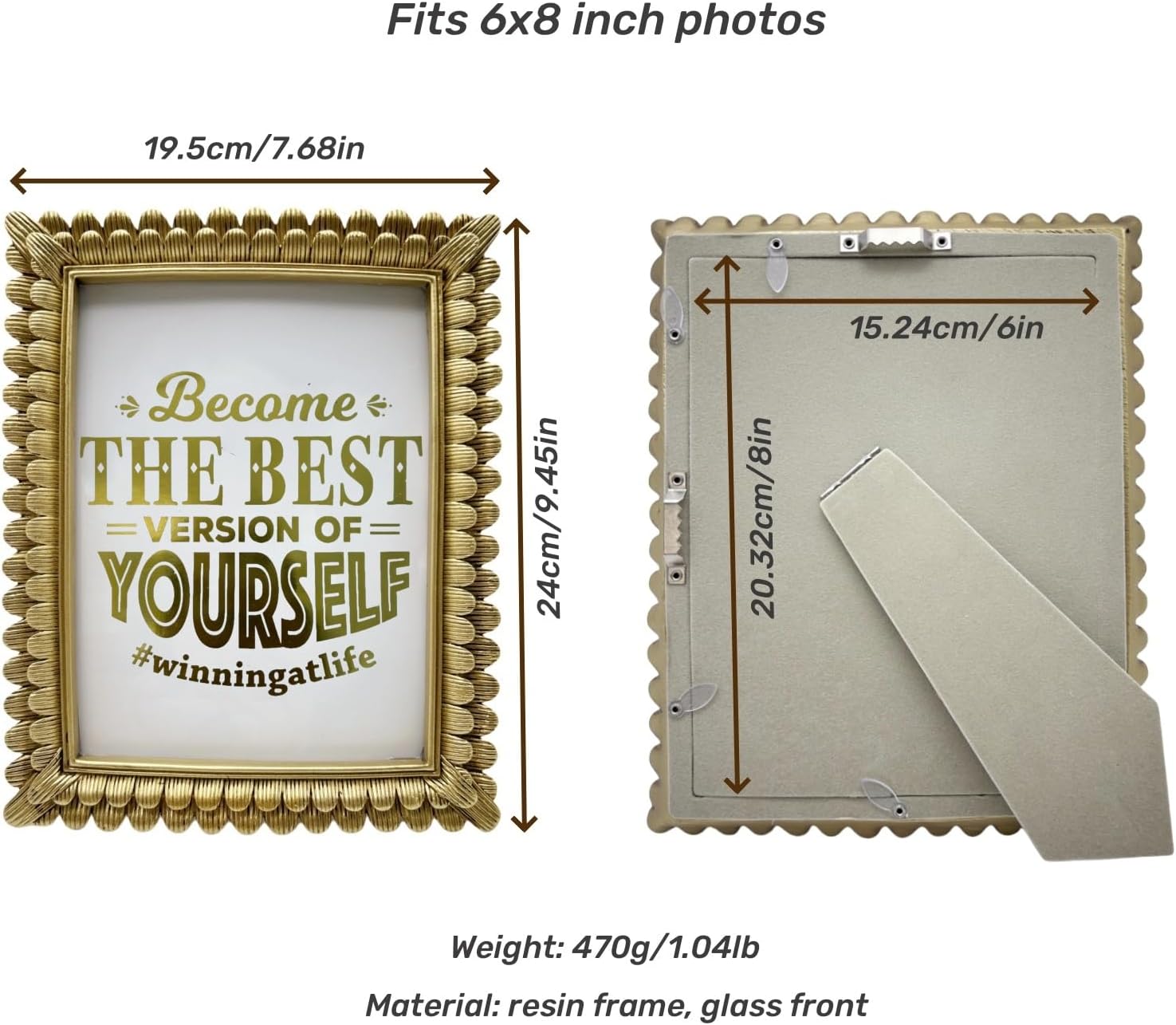 Vintage Picture Frame 6x8 Antique Brass Gold Photo Frames Baroque Art Deco with Glass Front Tabletop Display & Wall Mount(6x8 Antique Gold)