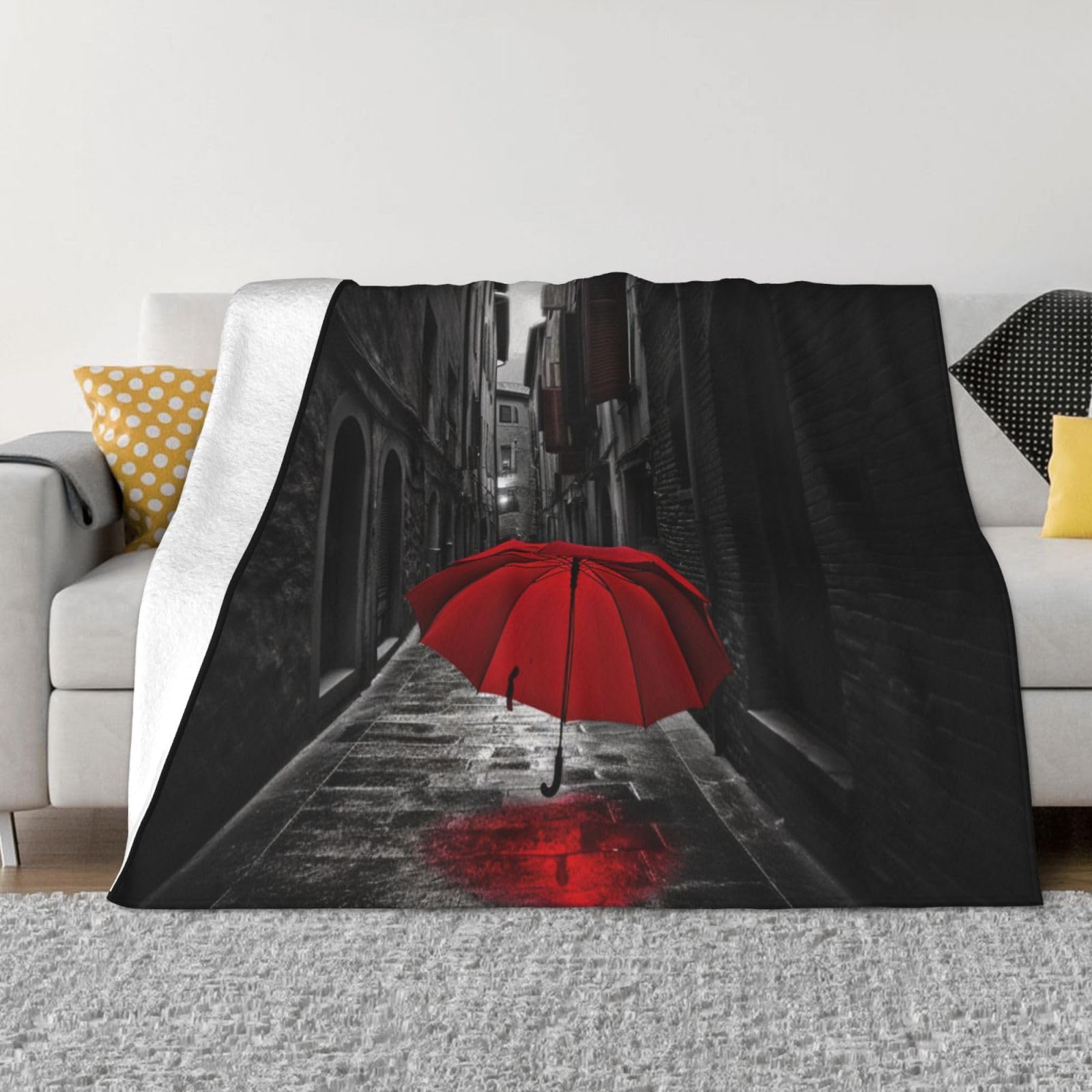 Couverture polaire parapluie rouge fond foncé flanelle lit & canapé 152x127 cm