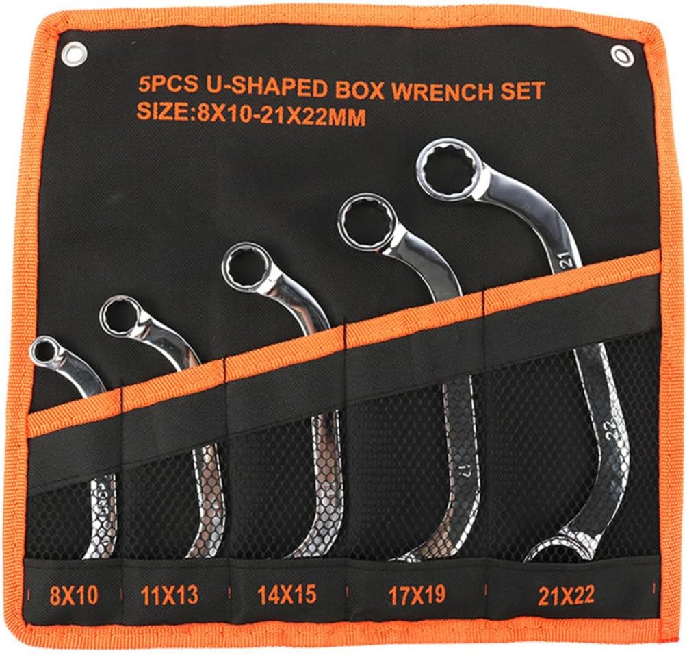 TEHAUX Steel Box Spanner and Socket Wrench Set, 5pcs 12-point Double Box-end Multi-functional Chrome Vanadium Steel for Mechanics and DIY Hand Tool Use