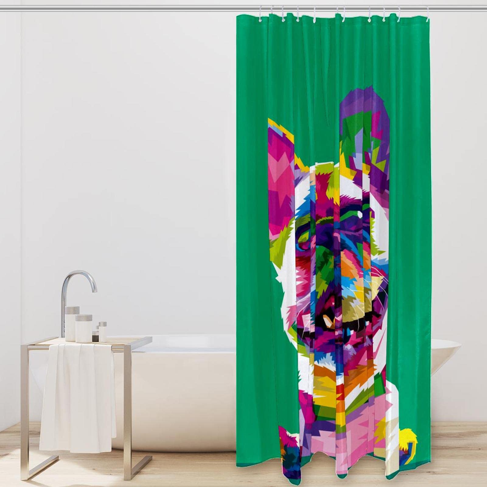 Tenda Da Doccia Con Simpatico Bulldog E Cucciolo | Tessuto Poliestere Impermeabile 180x180 Cm, Con Ganci Inclusi, Per Bagno Divertente E Originale