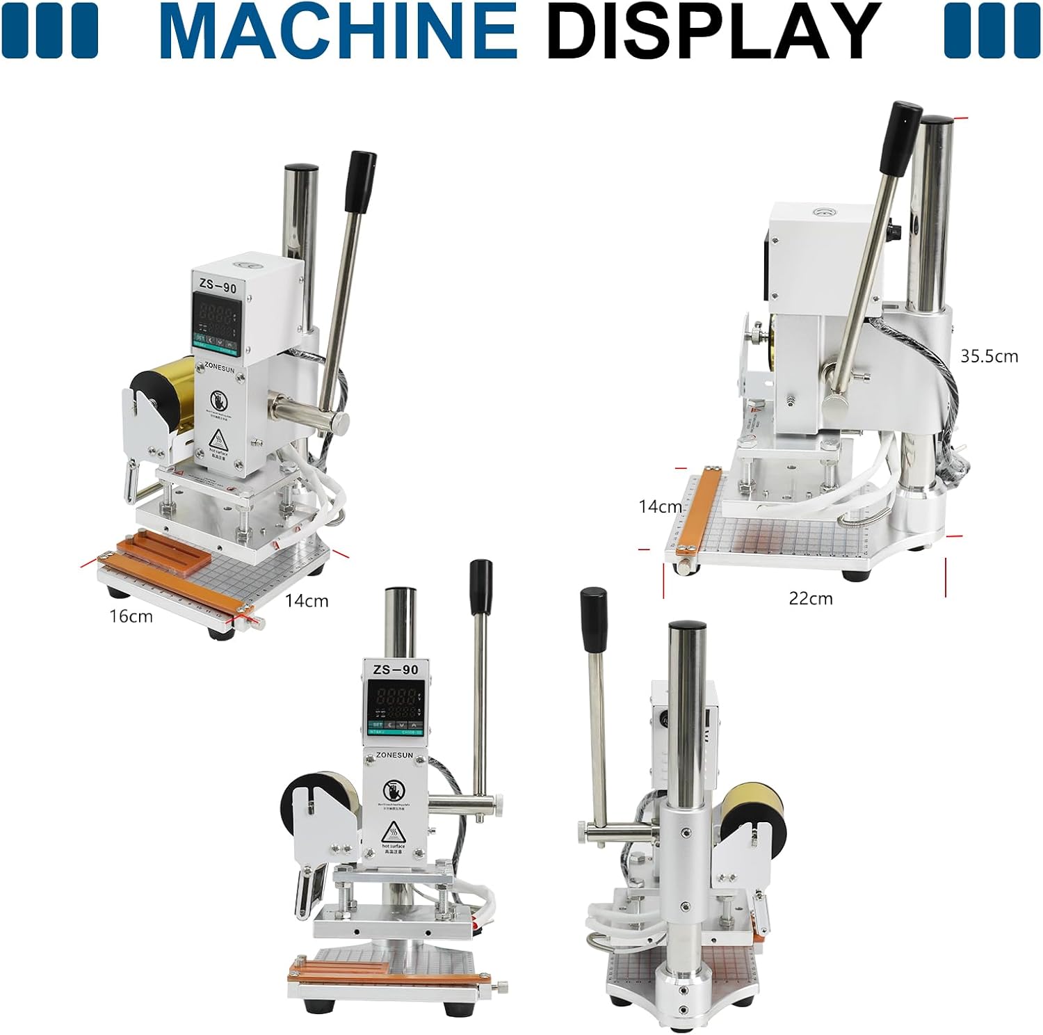 ZONEPACK 10x13cm Digital Embossing Machine Hot Foil Stamping Machine Manual Tipper Stamper for PVC Leather PU Paper with Paper Holder and Scale Branding on Masks