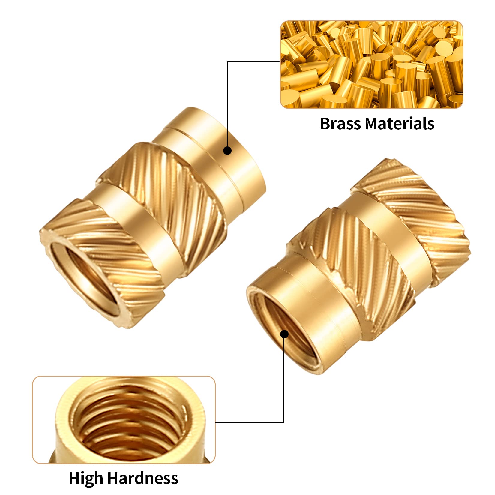 Inserti Filettati In Ottone - 220 Pezzi M2/M2.5/M3/M4/M5/M6 Per Stampanti 3D E Plastica
