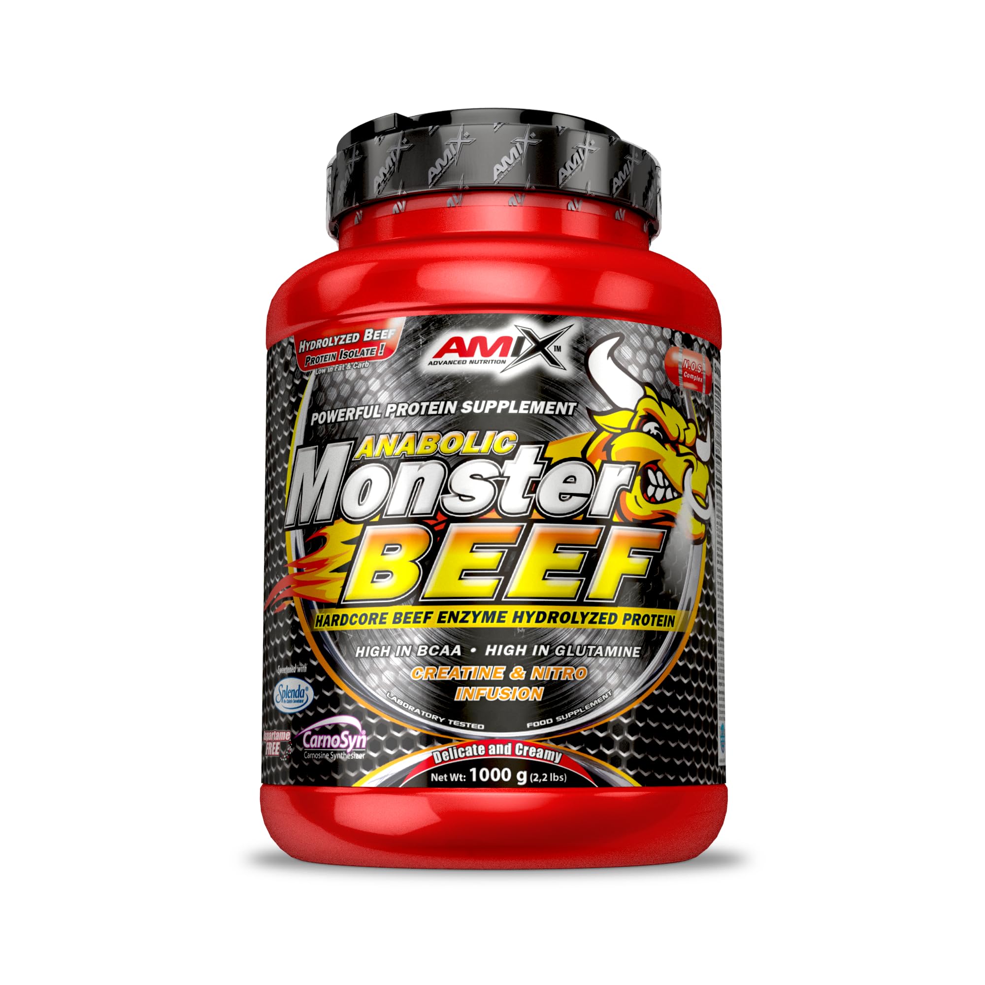 AMIX - Monster Beef Protein - 1 Kg - Suplemento Alimenticio - Mejora del Rendimiento - Proteína de Suero - Glutamina en Polvo - Nutrición - Proteína de Ternera - Sabor Lima/​Vainilla