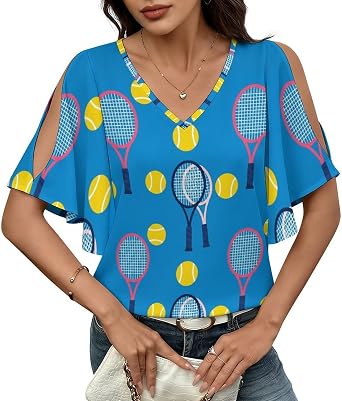 Colorful Padel Racket Tennis Womens Tops Short Sleeve Shirts for Women Loose Summer Tops