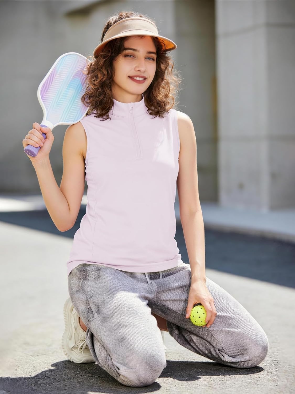 Outfeel Women's Sleeveless Tennis Pickleball Golf Polo Shirt with 1/4 Zip, Quick Dry UPF50+ Breathable Mesh Back Sport Shirt