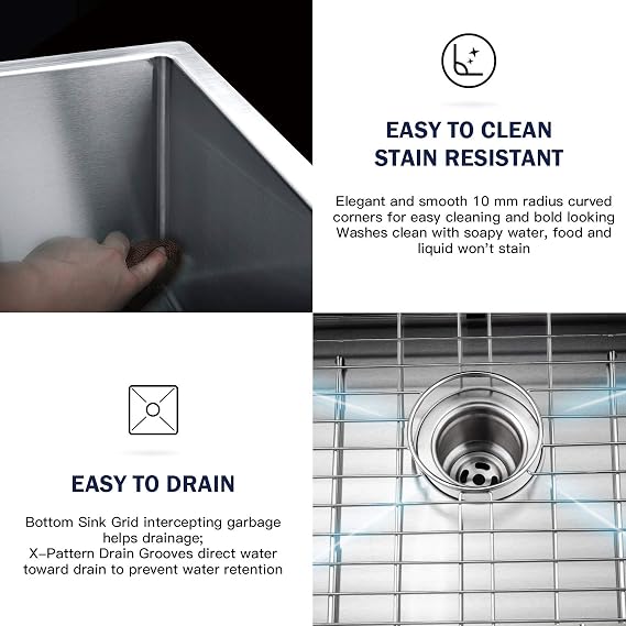 TORVA Bar Sink 13 x 15 Undermount Kitchen Sink 16 Gauge Stainless Steel Bar or Prep Sink Single Bowl