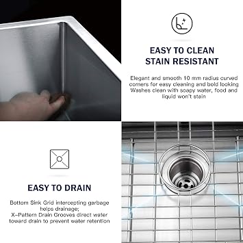 TORVA Bar Sink 13 x 15 Undermount Kitchen Sink 16 Gauge Stainless Steel Bar or Prep Sink Single Bowl