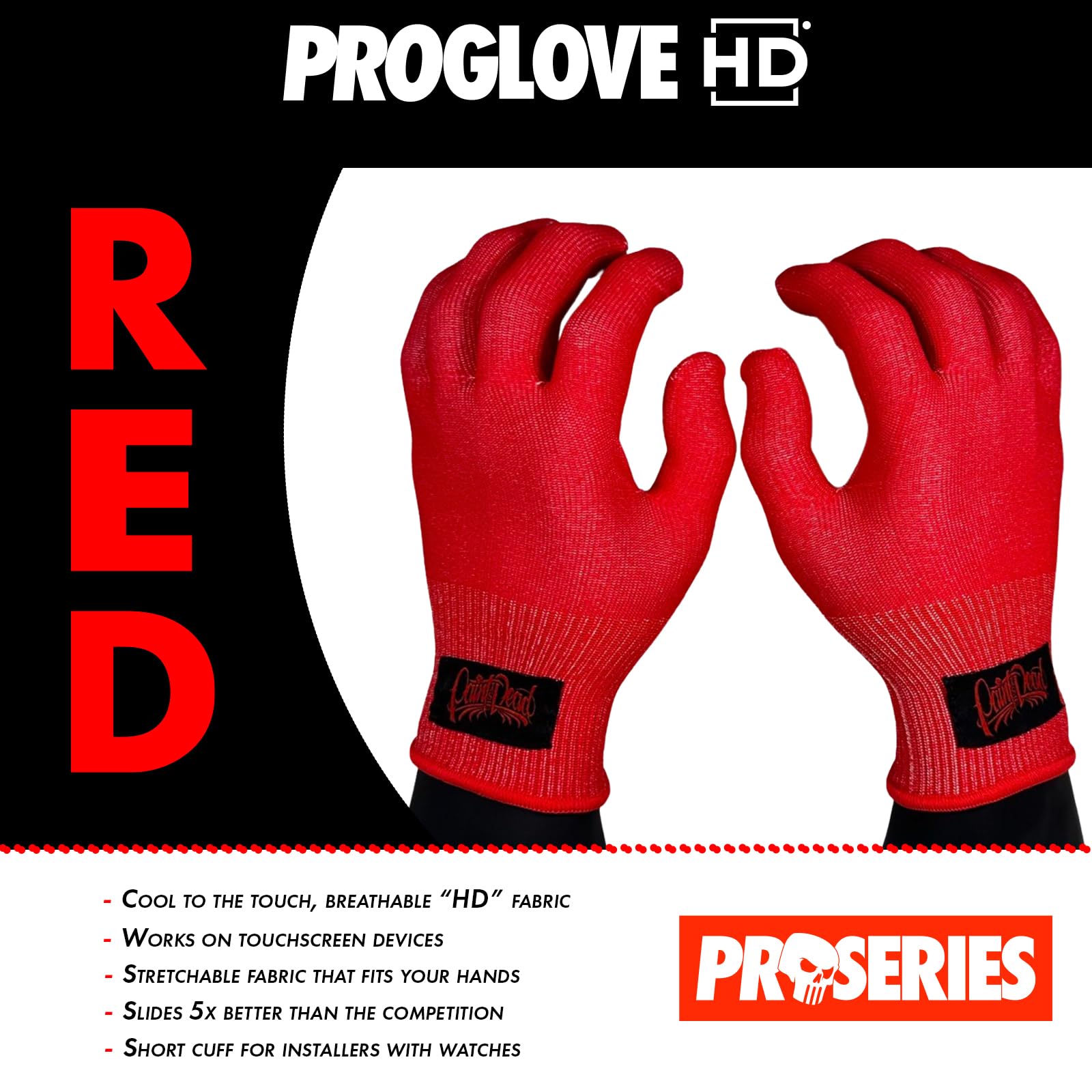 PROGLOVE HD RED Large Pair of Vinyl Wrap Gloves, Car Wrapping