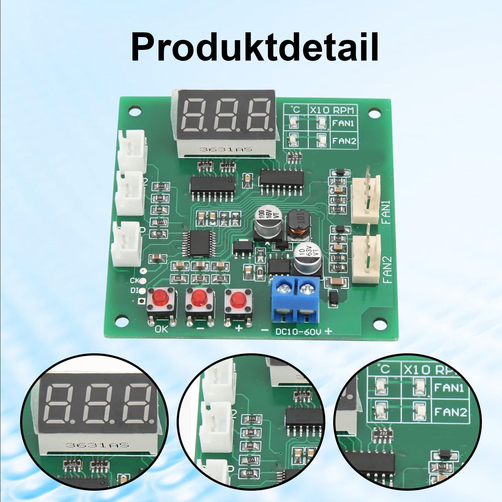 2-kanałowy 4-przewodowy moduł sterownika PWM DC 12 V24V48 V drut regulator temperatury wentylatora | Regulator temperatury, regulator prędkości obrotowej, do wentylatora komputera/alarmu