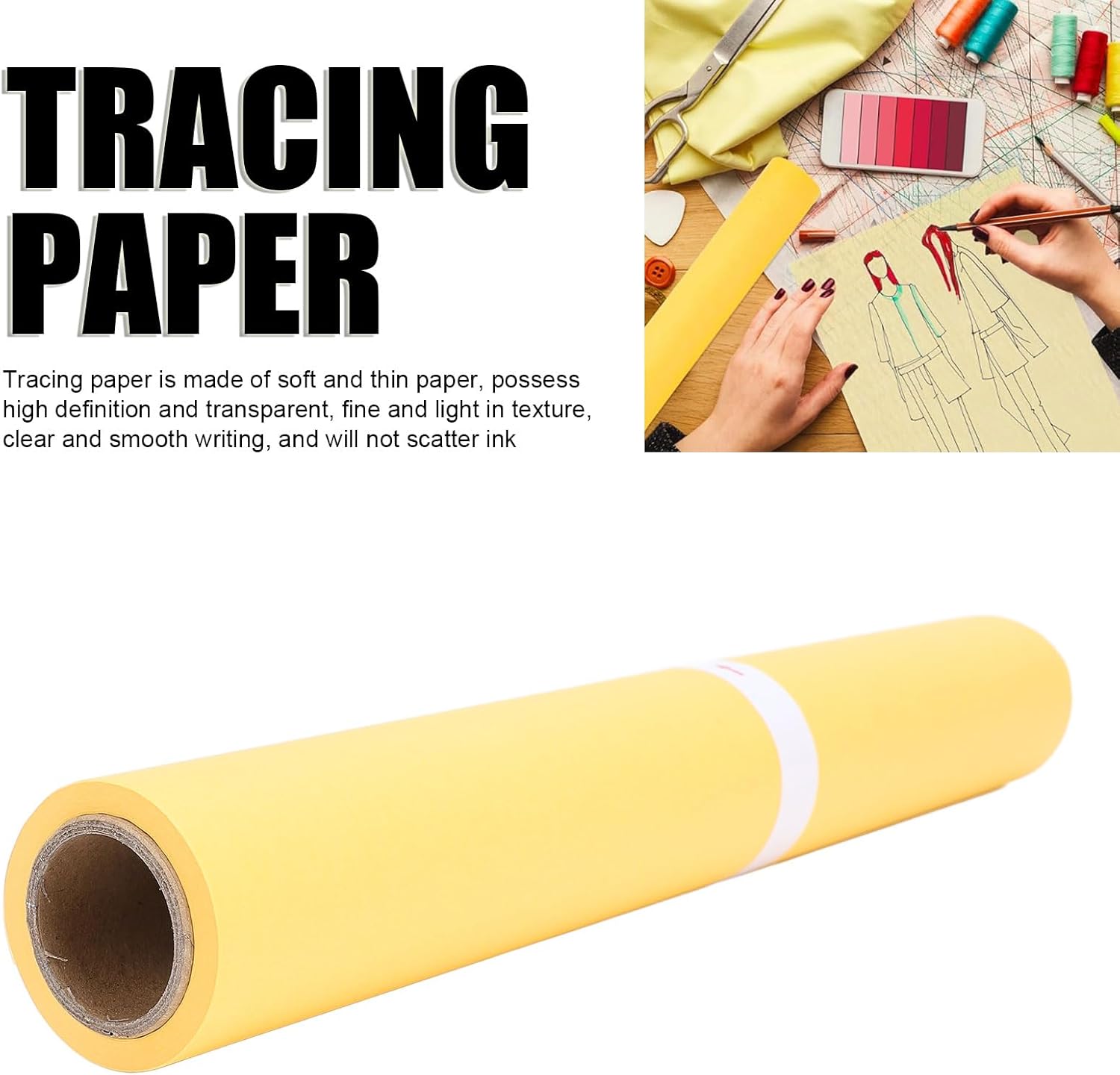 Sketch Tracing Paper, Translucent Yellow 12 Inches 31 Cm Wide Cut Out A3 A4, High Transparency 78% with Clear Writing and Sketching Design, (23