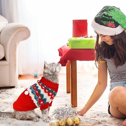 Miniatura 5 de 2 suéteres de Navidad para cachorros, gatos, cuello alto, ropa de punto de elfo, ropa cálida para perros, suéter para gatitos y cachorros, XS