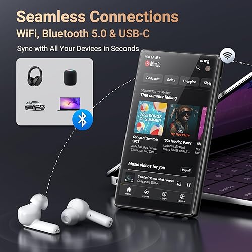 Miniatura 4 de Reproductor de MP3 de 5 pulgadas y 128 GB con Bluetooth WiFi, Android 13 OS MP3 y reproductor MP4 con altavoz, 4 GB de RAM y 128 GB de ROM,