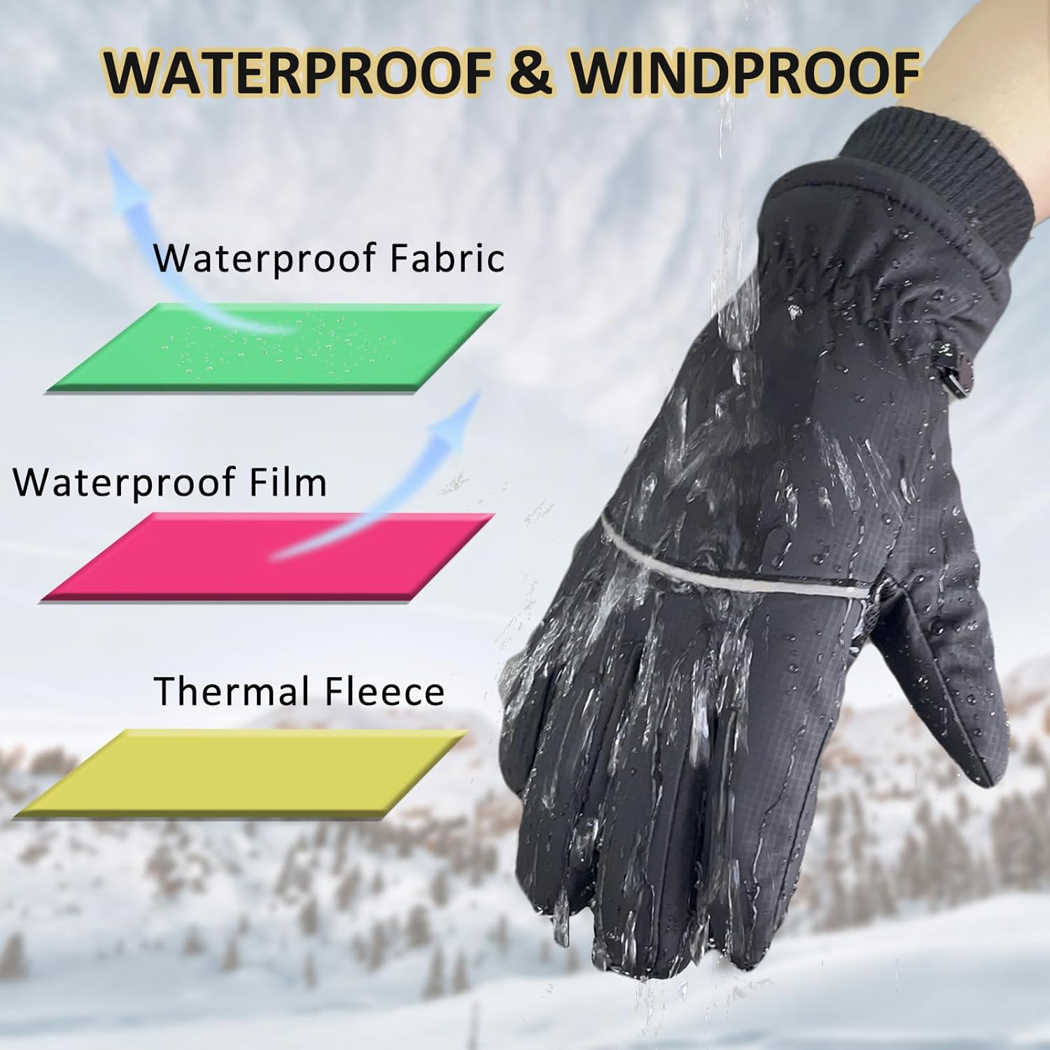 Winter Waterproof Ski Gloves Men Women Touchscreen Snow Warm Thermal Fleece Cold Weather Running Driving Hiking Biking - Image 4