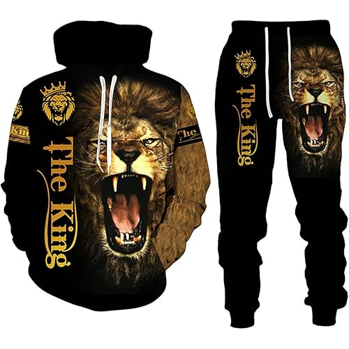 Lion King 3D Printed Men's Hoodies Sweater Set Pullover Tracksuit for Big and Tall 2 Piece Sweatshirt Suit