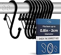 Vista 1 de 10-Pack Metal S Hooks for Hanging – Heavy-Duty S-Shaped Hook with Safety Buckle – Fits Bars up to 0.8 in – Anti-Drop S-Hooks for Kitchen, Bathroom