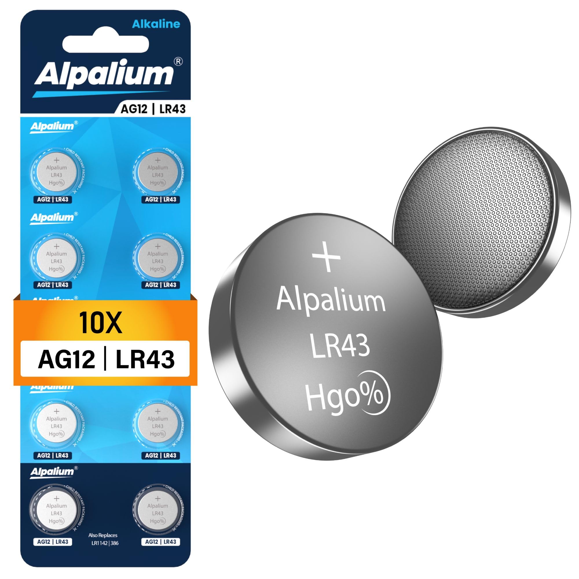 AG12 LR43 Knopfzelle Batterien 10er Pack - Alkaline, 1.5V Alpalium für Armbanduhren, Taschenrechner, Messgeräte und Thermometer LR1142