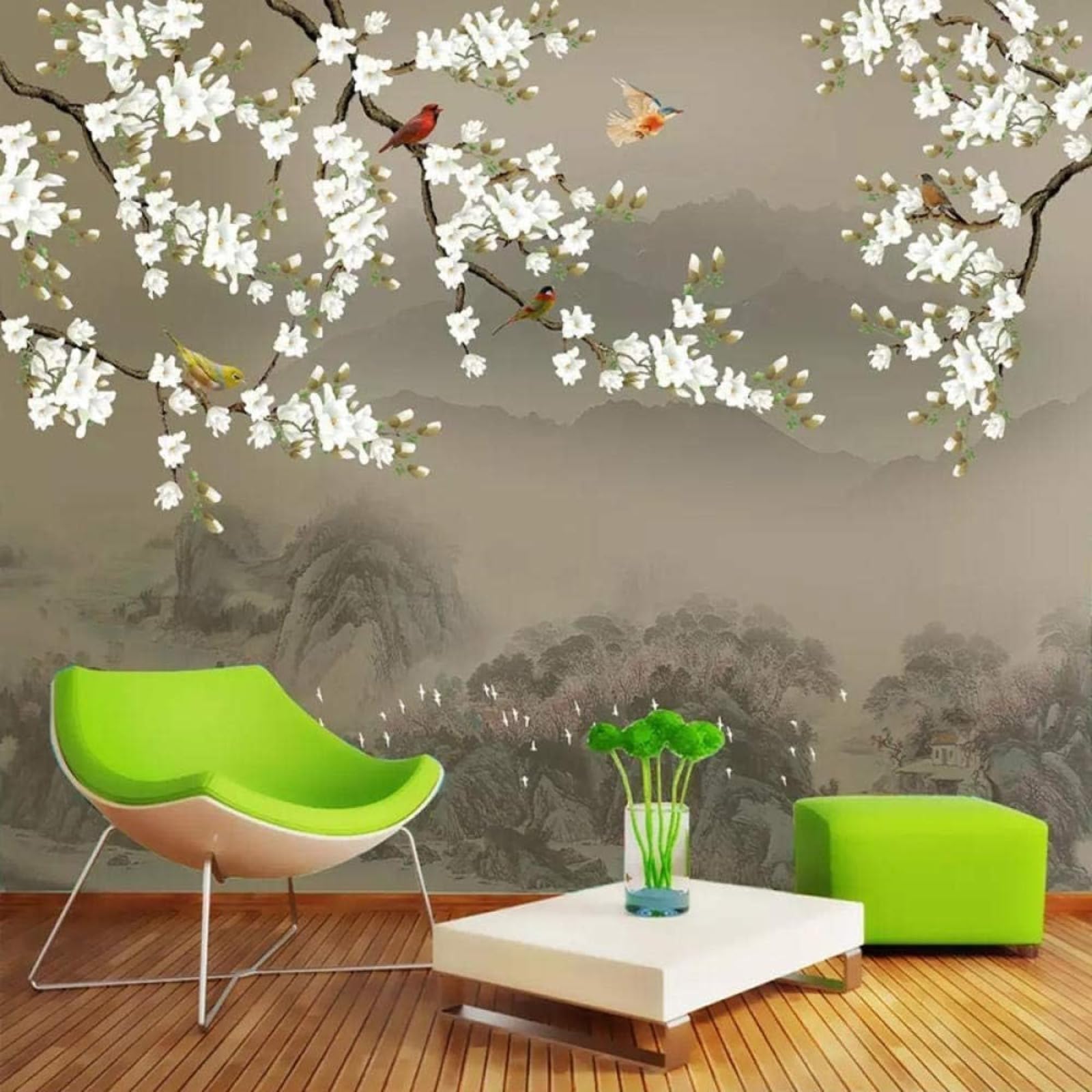 Fond de salon moderne 3D grand papier peint panoramique branches fleurs blanches 430x300