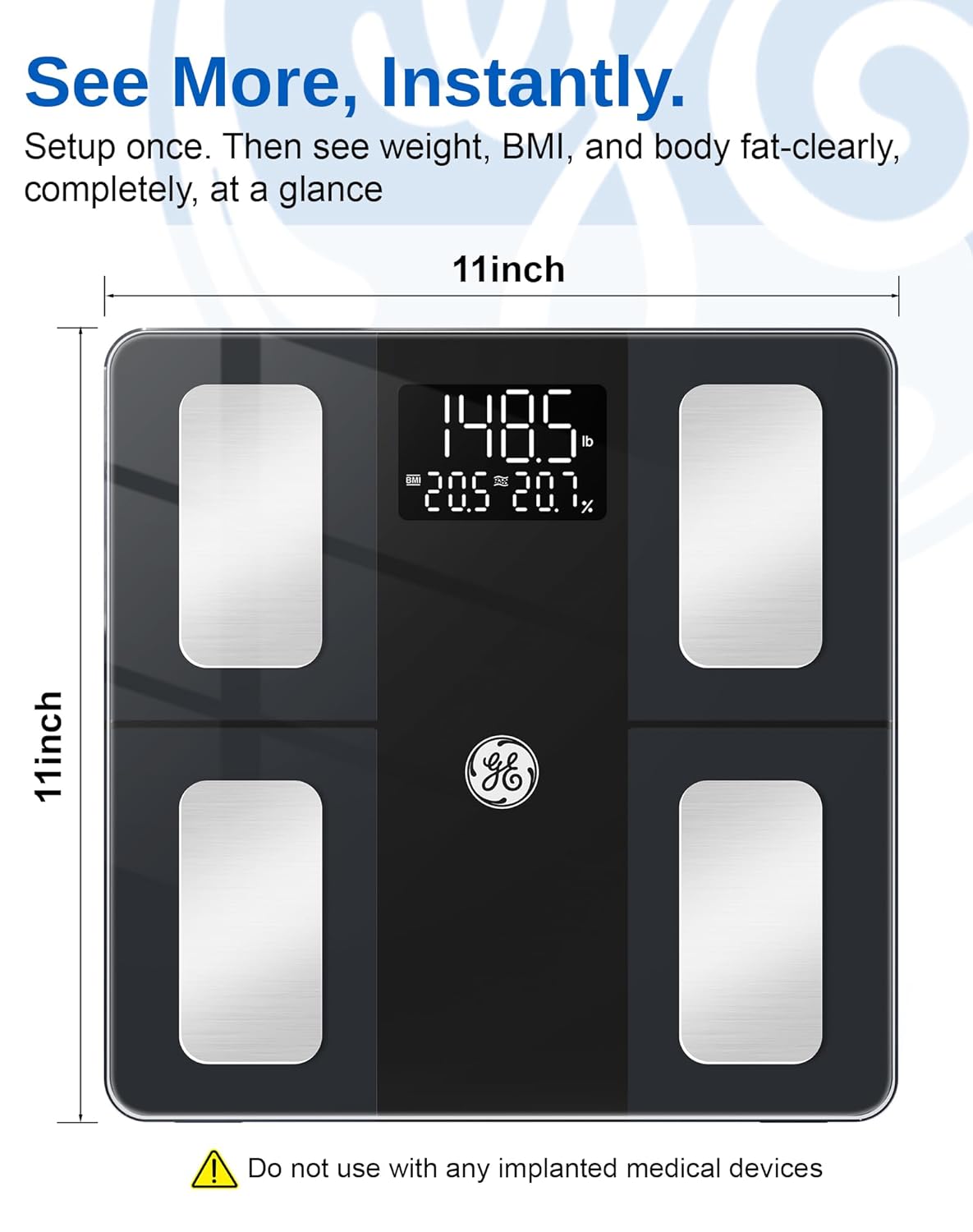 GE Smart Scale for Body Weight and Fat, Digital Bathroom Scales BMI Body Fat - Bluetooth 13 Body Composition Monitor for Muscle Mass People with App, Accurate 400lb Weighing, Rechargeable-Black
