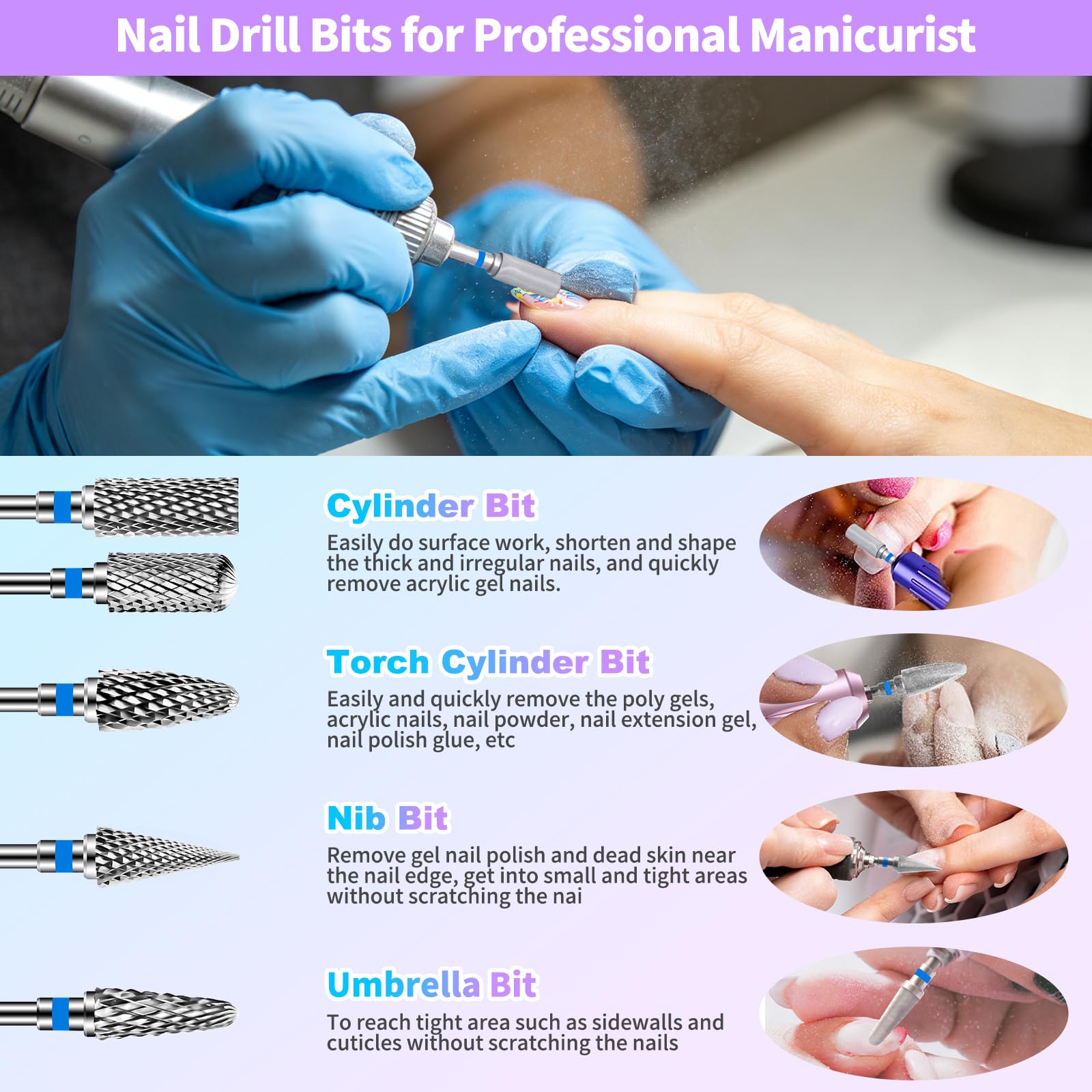 10 Punte Fresa Unghie: Punte in Acciaio Inossidabile per Nail Artist -3/32 Pollici Punte Professionali per Unghie in Gel -Acriliche Facili da Pulire Punta da Trapano per Unghie-Saloni