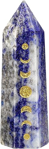 Nupuyai Piedra de cristal curativo de lapislázuli para meditación de chakras, terapia de reiki, decoración de varita de cristal para oficina en casa