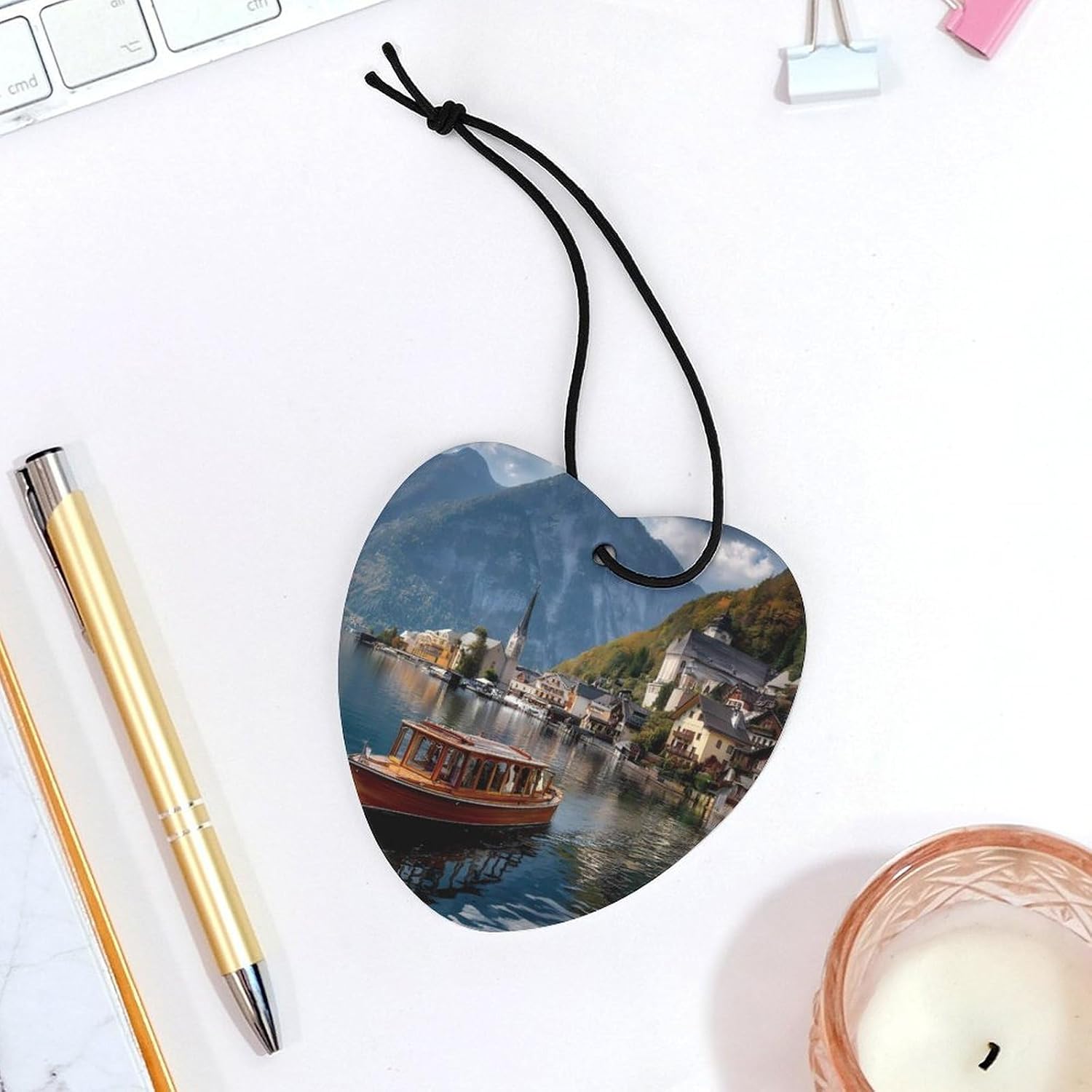 Hallstatt Mountain Village Lake-Alps Car Air Freshener Cute Hanging Aromatherapy Tablets for Car Home Love form
