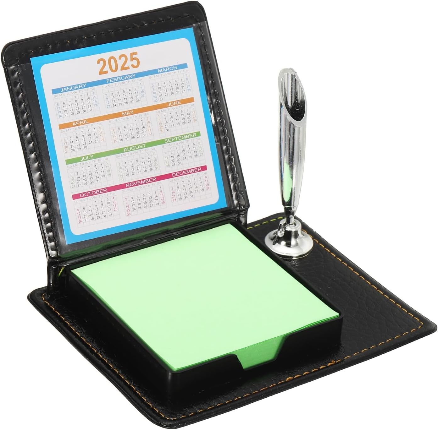 PATIKIL 1pcs Leather Sticky Notes Holder with Pen Holder, Post Notes Holder Storage Box Desktop Mini Case Business Card Holder Memo Pad Organizer for Desk Home Office Gift,Green