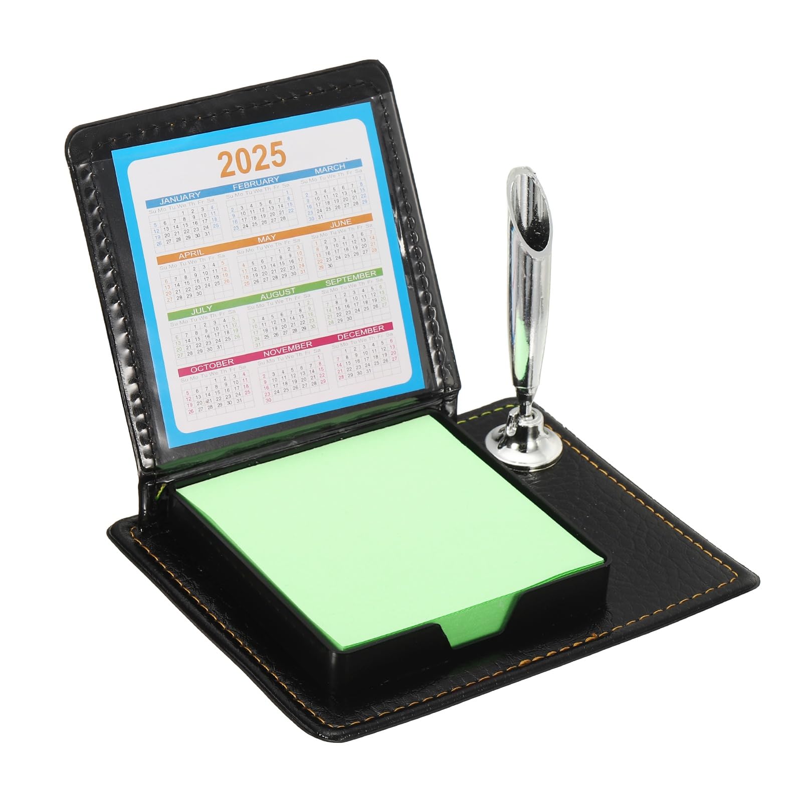 PATIKIL 1pcs Leather Sticky Notes Holder with Pen Holder, Post Notes Holder Storage Box Desktop Mini Case Business Card Holder Memo Pad Organizer for Desk Home Office Gift,Green