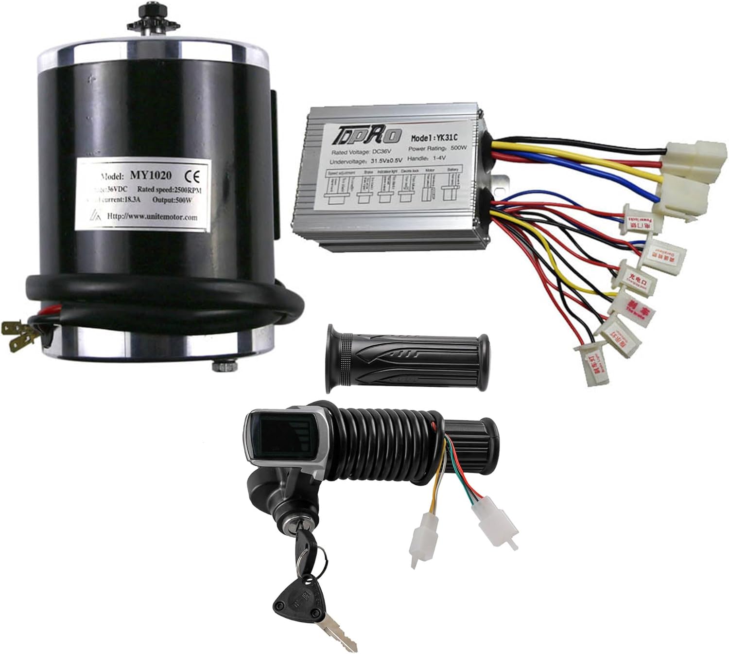 36V 500W Brushed DC Motor Controller LCD Display Throttle Grips Keylock for DIY Electric Bicycle Scooter E Bike Razor ATV Mini Bike Lawn Mower Tricycle Drift Trike Razor