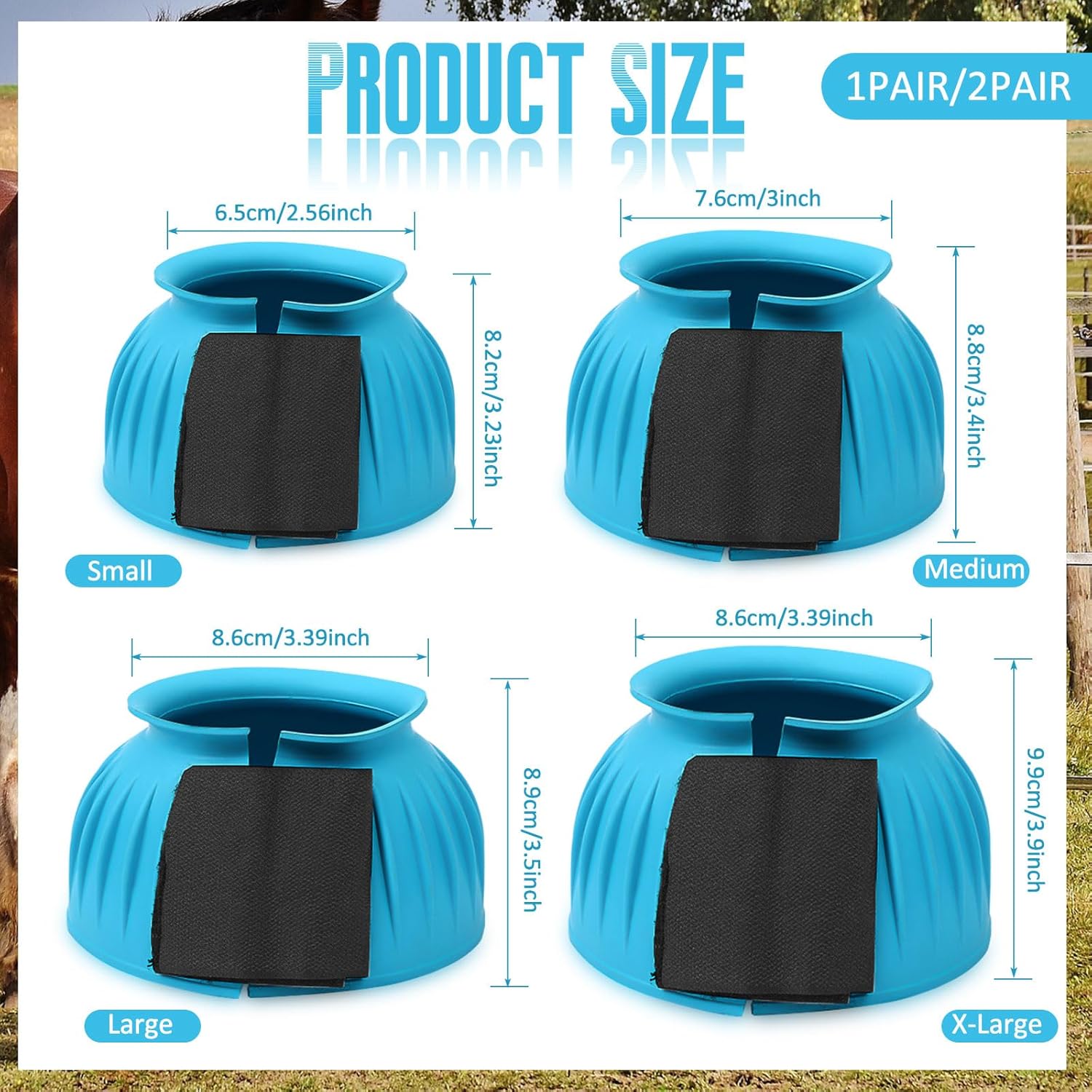 Abbylike Bell Boots for Horses 1 Pair/2 Pair Available, Protect Against Hoof Impact Trauma, Rubber Bell Boots Horse Care for Turnout, No Rub Design Wrap Hook and Loop