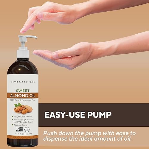 Miniatura 8 de Aceite de almendras Viva Naturals libre de hexano para la piel y el cabello 16onzas