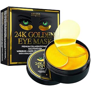 Arvesa Under Eye Mask for Dark Circles and Puffiness Wrinkles 24k Gold Under Skincare Treatment Patches for Puffy
