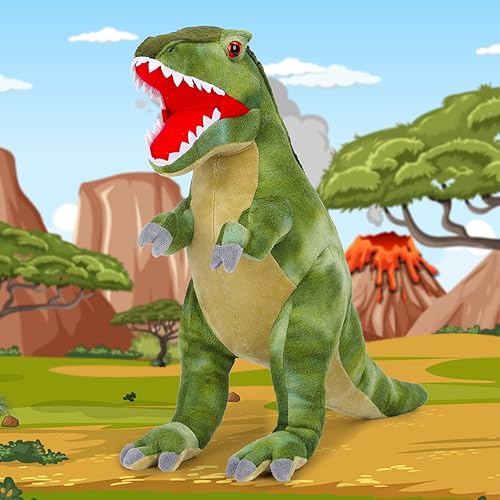 Miniatura 4 de Tyrannosaurus Rex Juguete de Peluche, Peluche de Dinosaurio de 18" Manta Almohada Muñeco de Peluche, Amigo Suave Azul y Esponjoso Cojín para Abrazar