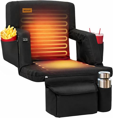 Overmont Heated Stadium Seat with Back Support - 3 Heat Levels Back & Cushion Se