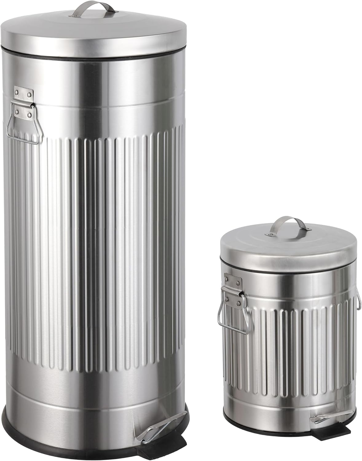 happimess HPM1018E Theo Retro 8-Gallon Step Trash Can with Soft-Close Lid and Free Mini Trash Can for Home, Kitchen, Bathroom, Living Room, Office, Platinum Silver