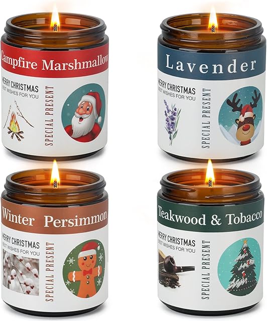 4 Packs Scented Candles , Christmas Scented Candle Gifts for Women, Long Burning 200 Hours Aromatherapy Soy Candle Set for Stress Relief, Home Scented, Christmas Theme, Gifts for Women Men Friends