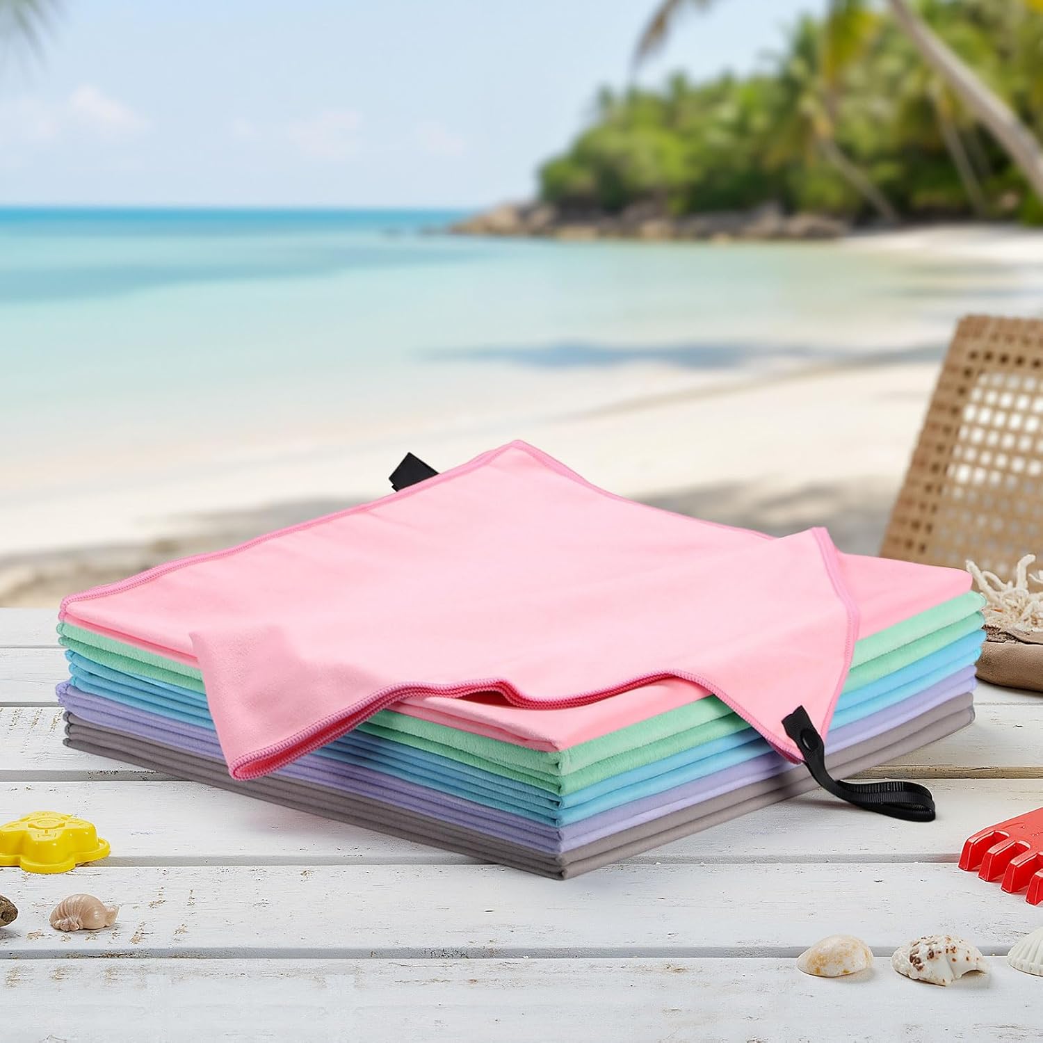 Tegeme 10 Pack Microfiber Beach Towels Bulk 27x55 Inch Large Quick Dry Sand Free Bath Towels Ultra Absorbent Soft Lightweight Towel for Pool, Beach, Gym, Camping, Travel