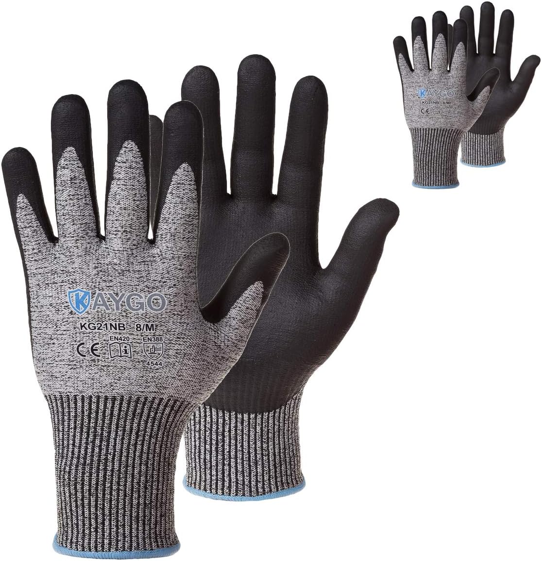 KAYGO Cut Resistant Work Gloves MicroFoam Nitrile Coated-2 Pairs, KG21NB, High Cut Level 5,Superior GRIP Performance,Wrapped for Vending,Ideal for General Duty Work,Medium - - 