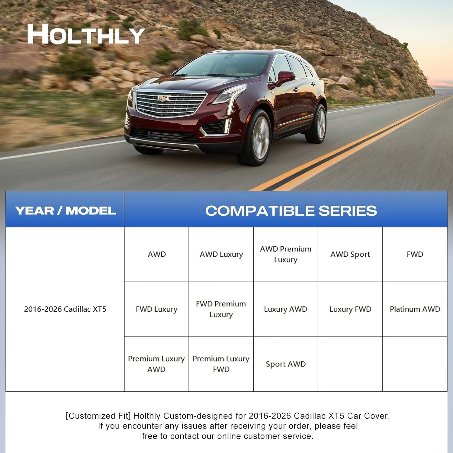 10 Layers SUV Car Cover Custom Fit for Cadillac XT5, SRX (2016-2026), Waterproof All Weather for Automobiles, Outdoor Full Cover Sun Dust Rain Protection with Cotton. Silver