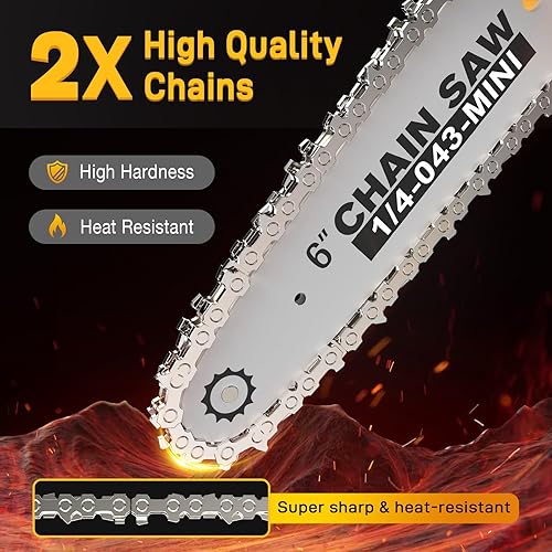 Miniatura 8 de Mini motosierra inalámbrica sin escobillas, para batería DEWALT 20V MAX, motosierra de mano de 6 pulgadas con 2 cadenas, bloqueo de seguridad, 1.98