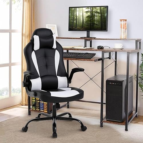 Miniatura 6 de PIKAQTOP Silla de escritorio para juegos de PC, silla de jugador ergonómica, cómoda de piel sintética, para computadora de oficina con soporte