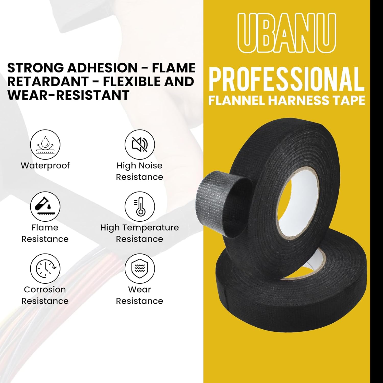3/4 Inch×50 ft Wire Harness Tape, Automotive High Temp Fabric Tape, Self-Adhesive Noise Damping Cloth Tape for Electrical Automotive Engine Harness Wrap Protection (6 Rolls)