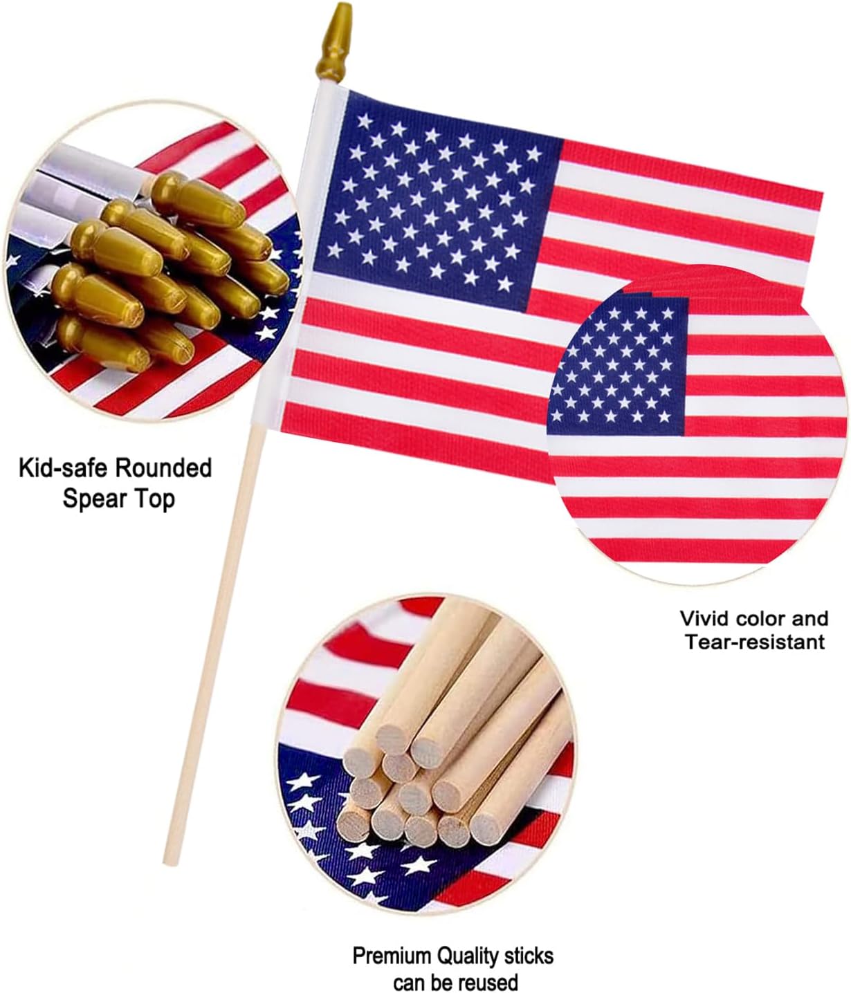 500 Pack Small American Flags on Sticks,4 x 6 Inches Mini Handheld US Flags on Wooden Stick with Kid-Safe Spear Top,Perfect for Flag Day, Parade, Patriotic Holiday Yard Garden Flags