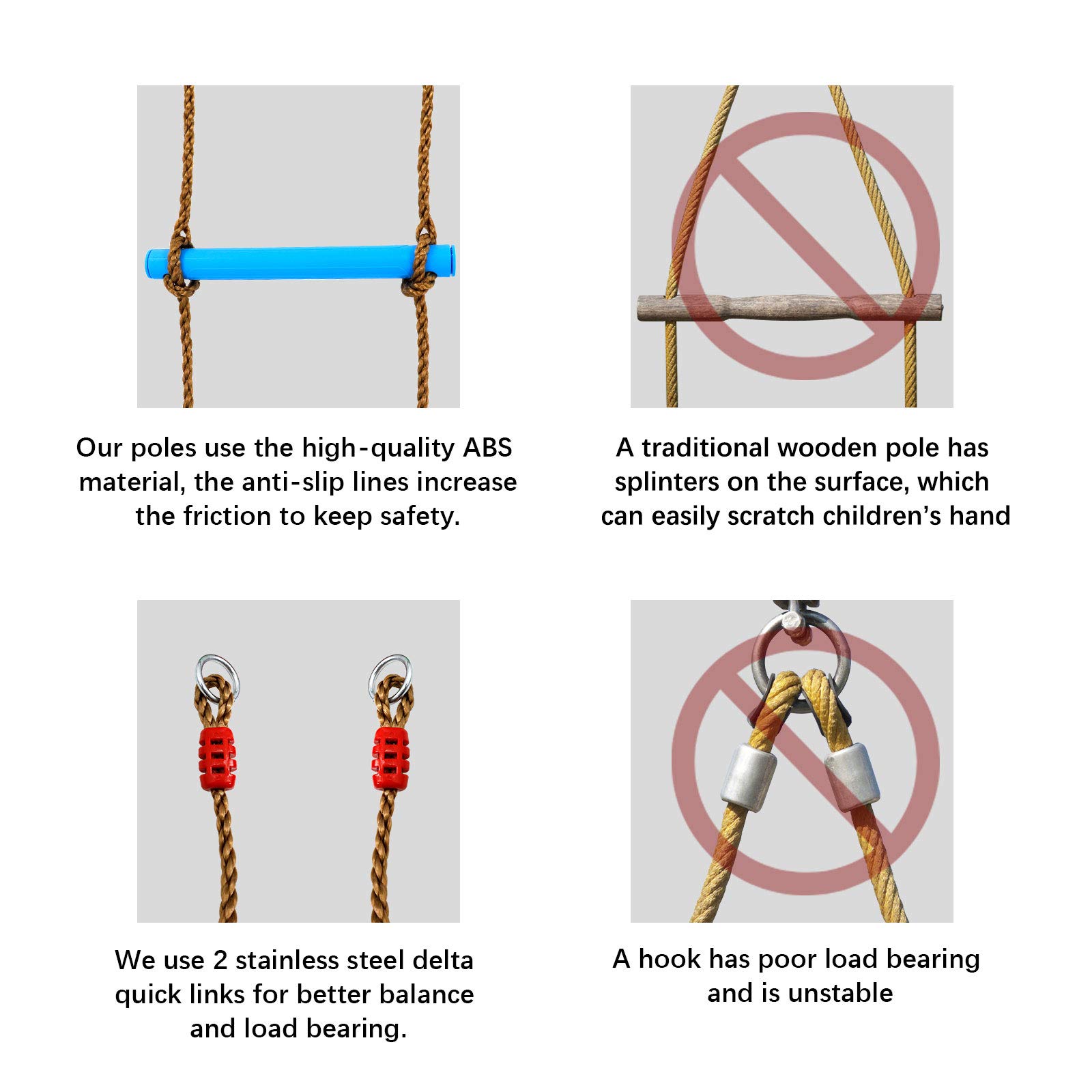 7FT Colorful Camping Rope Ladder for Kids - Hanging Climbing Ladder for Swing Set, Playground, Tree House, Ninjaline, Indoor & Outdoor Play Set - Image 5